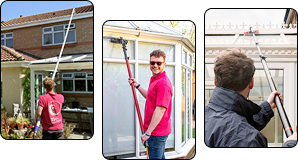 Local Tidal cleaners cleaning windows with water-fed poles