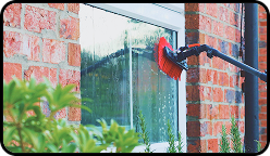A window being cleaned with a pure-water brush